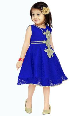Blue Patch Work Net Kids Frocks 3