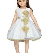 Cream Patch Work Net Kids Frocks