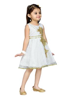Cream Patch Work Net Kids Frocks 2