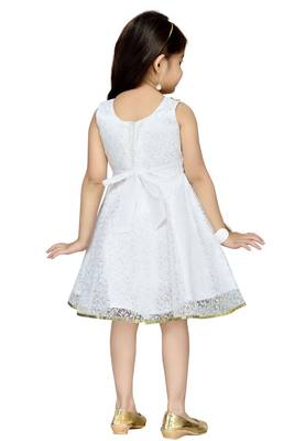 Cream Patch Work Net Kids Frocks 4