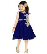 Navy Blue Patch Work Net Kids Frocks