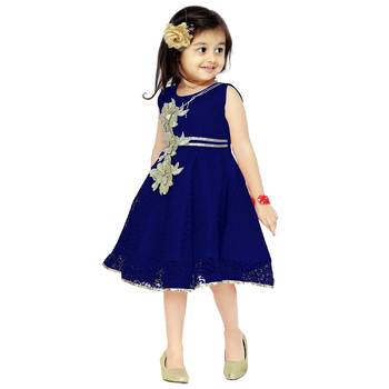 Navy Blue Patch Work Net Kids Frocks 2