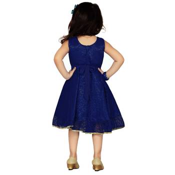Navy Blue Patch Work Net Kids Frocks 4