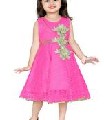 Pink Patch Work Net Kids Frocks