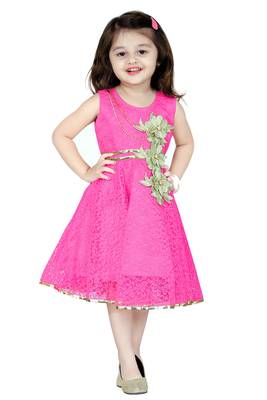 Pink Patch Work Net Kids Frocks 2