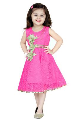 Pink Patch Work Net Kids Frocks 3