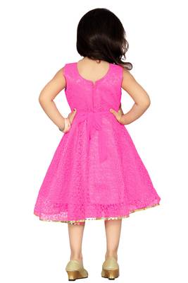 Pink Patch Work Net Kids Frocks 4