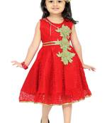 Red Patch Work Net Kids Frocks