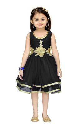 Black Plain Net Kids Frocks 1