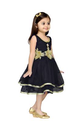 Black Plain Net Kids Frocks 2