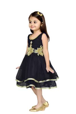 Black Plain Net Kids Frocks 3