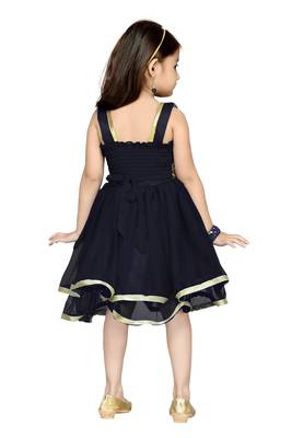 Black Plain Net Kids Frocks 4