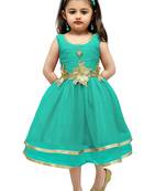 Green Plain Net Kids Frocks