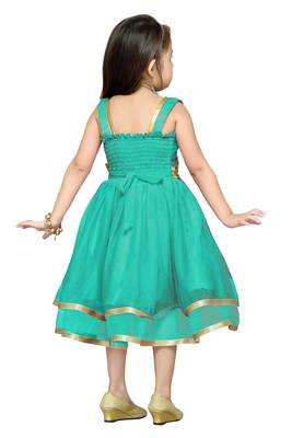 Green Plain Net Kids Frocks 4