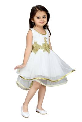 Cream Plain Net Kids Frocks 2