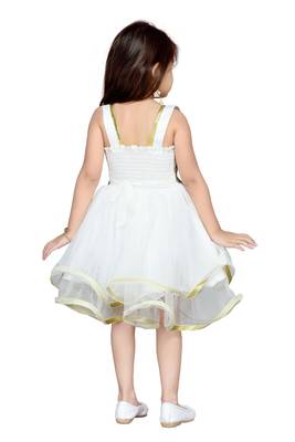 Cream Plain Net Kids Frocks 4