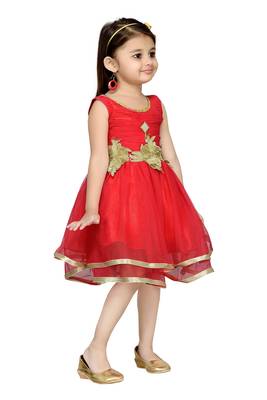 Peach Plain Net Kids Frocks 2