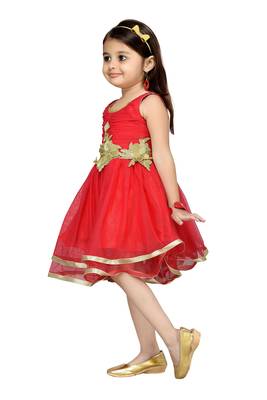 Peach Plain Net Kids Frocks 3