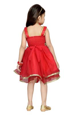 Peach Plain Net Kids Frocks 4