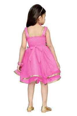 Pink Plain Net Kids Frocks 4