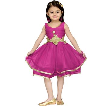 Pink Plain Net Kids Frocks 1
