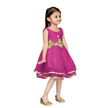 Pink Plain Net Kids Frocks 2