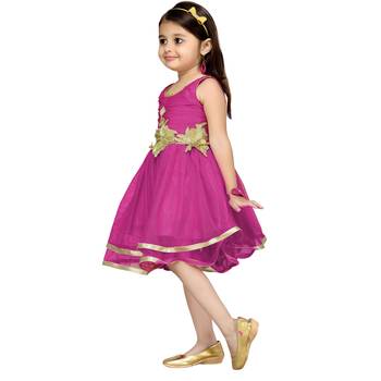 Pink Plain Net Kids Frocks 3