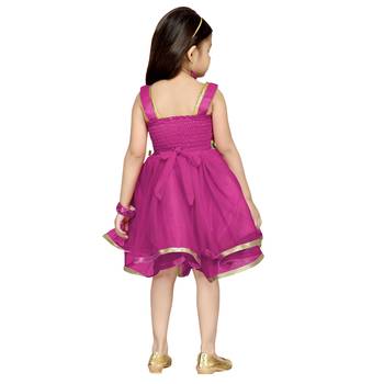 Pink Plain Net Kids Frocks 4