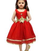 Red Plain Net Kids Frocks