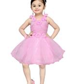 Pink Plain Net Kids Frocks