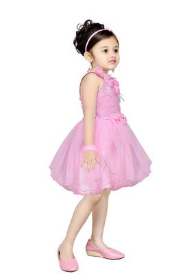 Pink Plain Net Kids Frocks 2