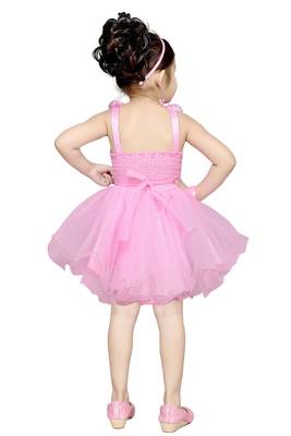 Pink Plain Net Kids Frocks 4