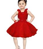 Red Plain Net Kids Frocks