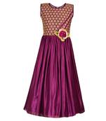 Purple Embroidered Satin Kids Girl Gowns