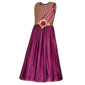 Purple Embroidered Satin Kids Girl Gowns 2