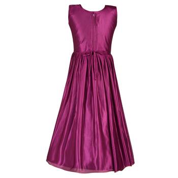 Purple Embroidered Satin Kids Girl Gowns 3
