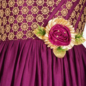 Purple Embroidered Satin Kids Girl Gowns 4