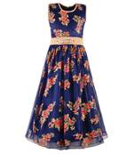 Peach Embroidered Net Kids Girl Gowns