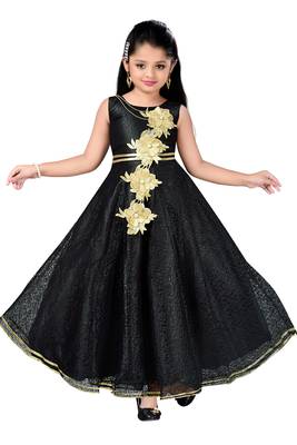 Black Patch Work Net Kids Girl Gowns 1