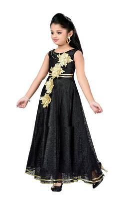 Black Patch Work Net Kids Girl Gowns 3