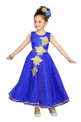 Blue Patch Work Net Kids Girl Gowns 1
