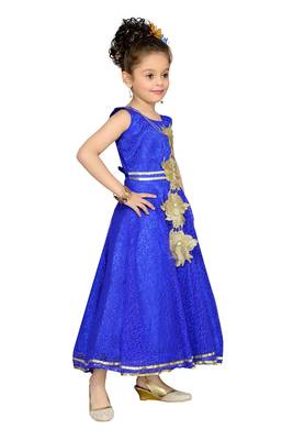 Blue Patch Work Net Kids Girl Gowns 3