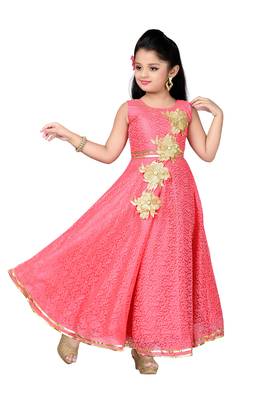 Peach Patch Work Net Kids Girl Gowns 1
