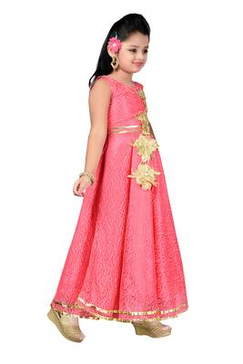 Peach Patch Work Net Kids Girl Gowns 2