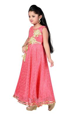 Peach Patch Work Net Kids Girl Gowns 3