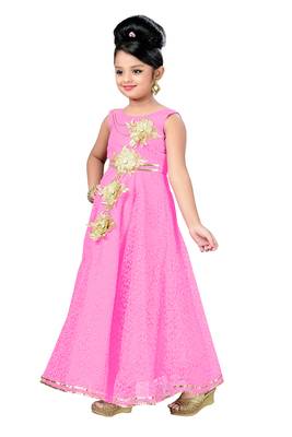 Pink Patch Work Net Kids Girl Gowns 1