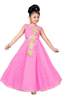 Pink Patch Work Net Kids Girl Gowns 3