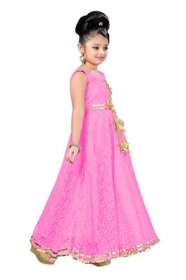 Pink Patch Work Net Kids Girl Gowns 4