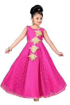 Pink Patch Work Net Kids Girl Gowns 1