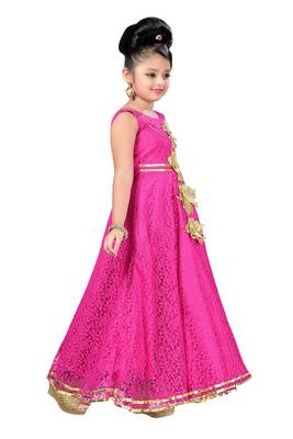 Pink Patch Work Net Kids Girl Gowns 2